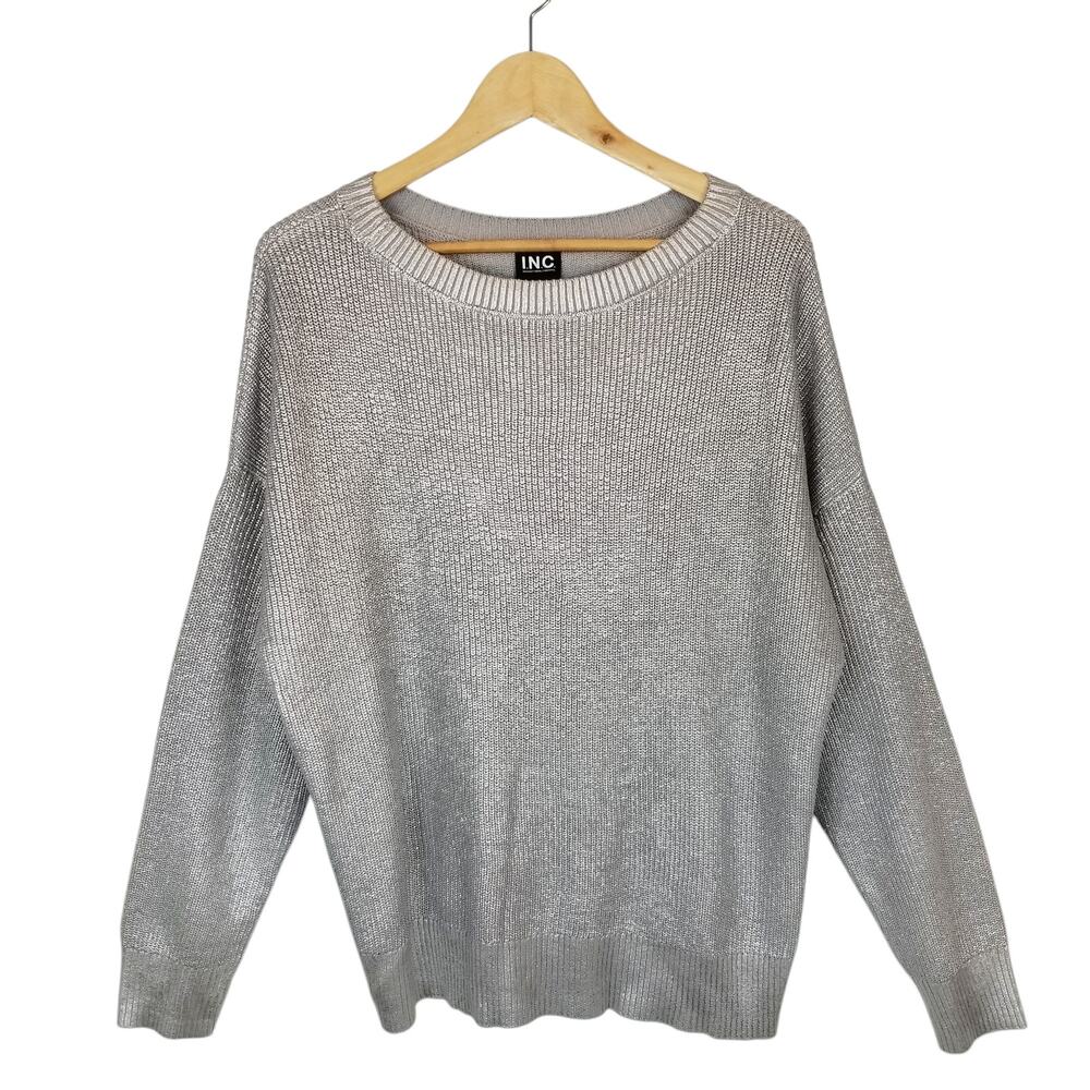 INC International Concepts Women's Metallic Silver Crew Neck Sweater Size Large